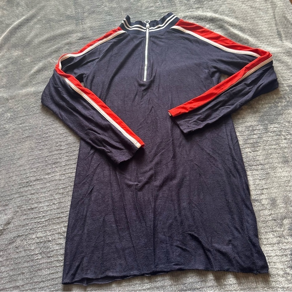 Womens VENUS Red White & Blue Long Sleeve Quarter Zip Size Large Sweater Dress - Picture 2 of 10